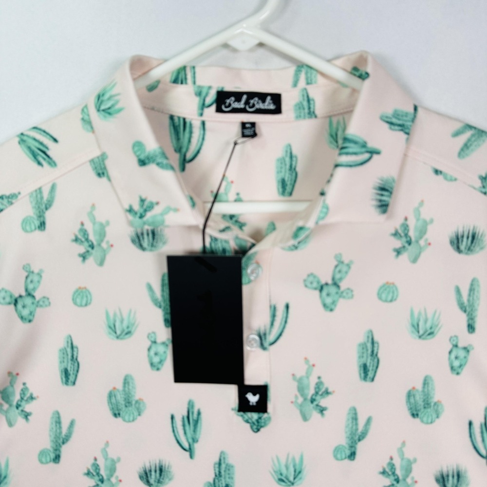 Bad Birdie Polo Shirt Mens XL Pink Green Thorn‎ in Your Side Cactus Golf NWT